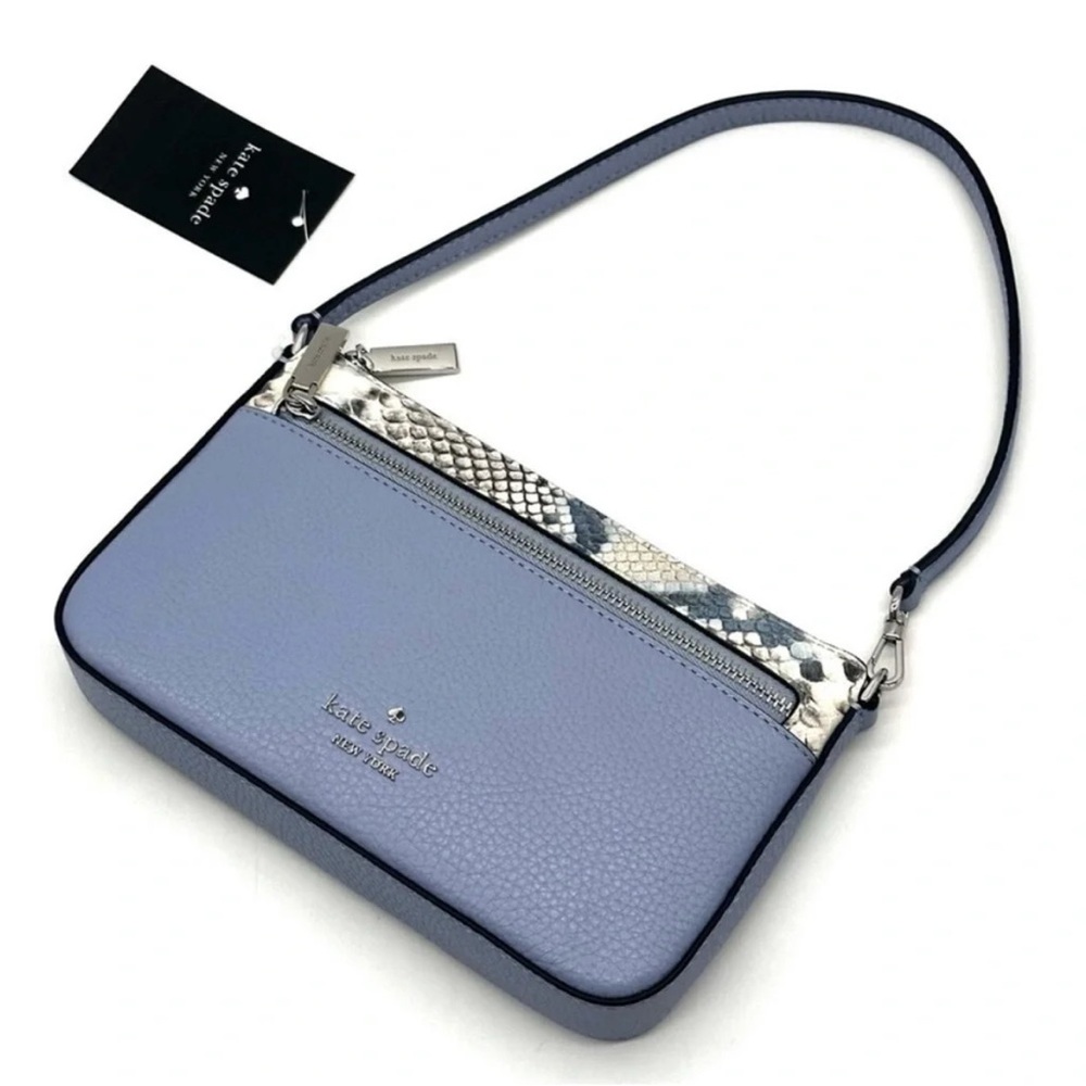 Kate Spade Leila Convertible Leather Mini Pachette Bag Snakeskin Blue - Picture 6 of 9